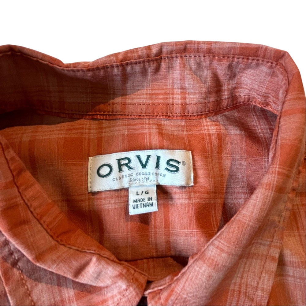 Orvis Classic Collection Mens Large Orange Plaid Short Sleeve Fishing Shirt - Picture 6 of 8
